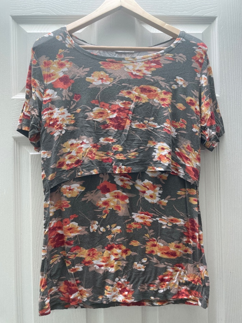Grey with orange floral design Smallshow nursing shirt
